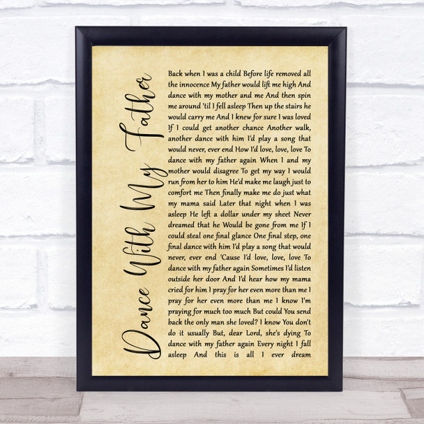 Luther Vandross Dance With My Father Rustic Script Song Lyric Quote Print