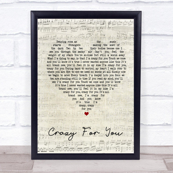 Madonna Crazy For You Script Heart Song Lyric Quote Print