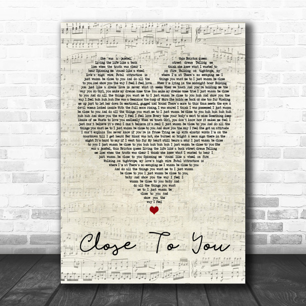 Maxi Priest Close To You Script Heart Song Lyric Quote Print