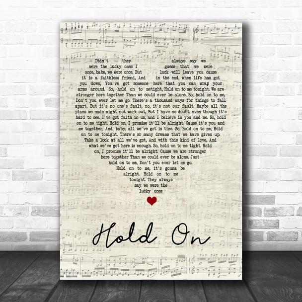 Michael Buble Hold On Script Heart Song Lyric Quote Print
