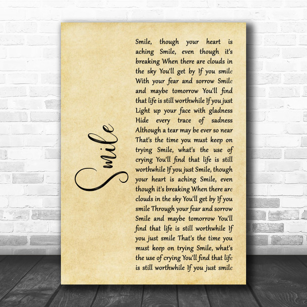 Michael Jackson Smile Rustic Script Song Lyric Quote Print