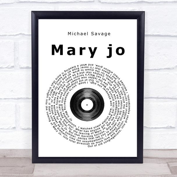 Michael Savage Mary jo Vinyl Record Song Lyric Quote Print