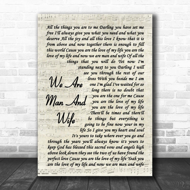 Michelle Featherstone We Are Man And Wife Song Lyric Vintage Script Quote Print