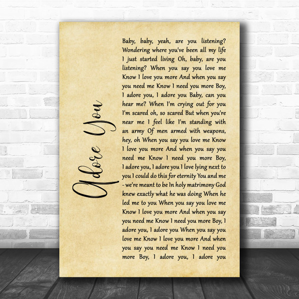 Miley Cyrus Adore You Rustic Script Song Lyric Quote Print