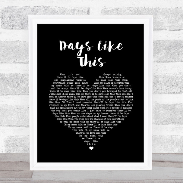 Van Morrison Days Like This Black Heart Song Lyric Music Wall Art Print