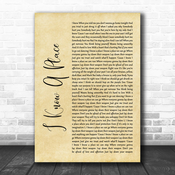 MUNA I Know A Place Rustic Script Song Lyric Quote Print
