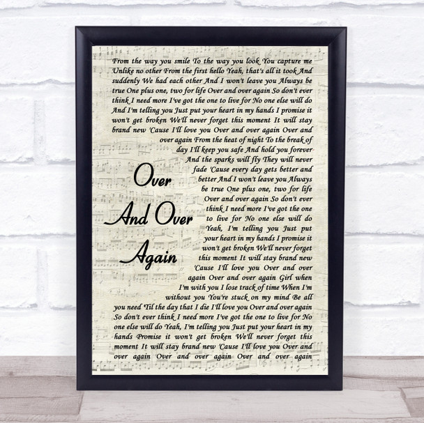 Nathan Sykes Over And Over Again Song Lyric Vintage Script Quote Print