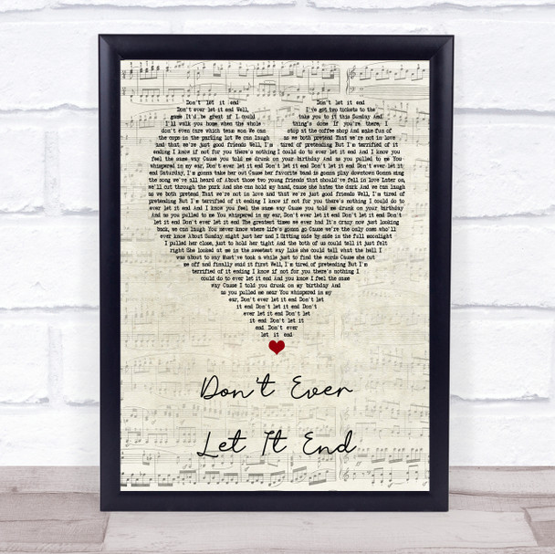 Nickelback Don't Ever Let It End Script Heart Song Lyric Quote Print