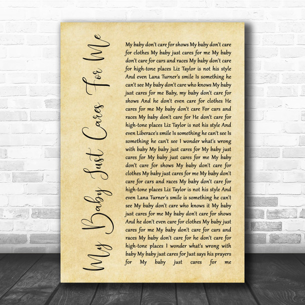 Nina Simone My Baby Just Cares For Me Rustic Script Song Lyric Quote Print