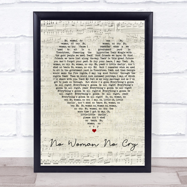 No Woman No Cry Bob Marley Script Heart Quote Song Lyric Print