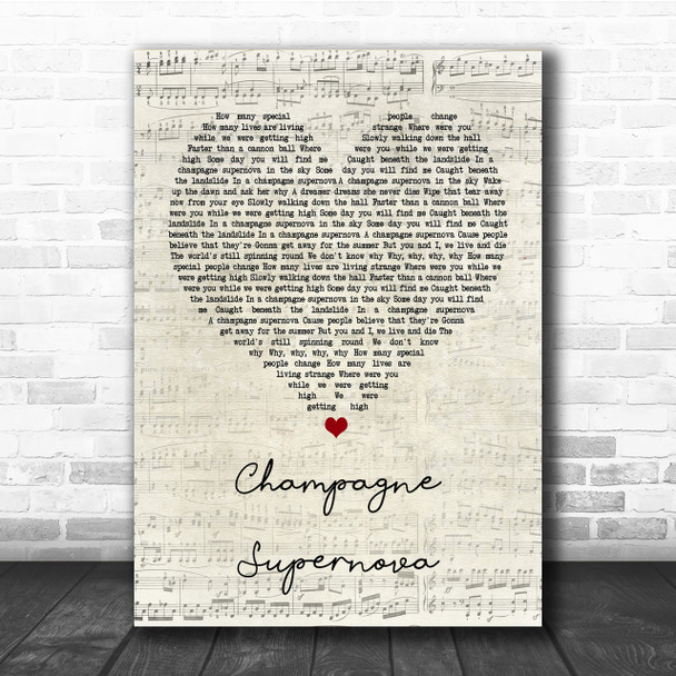 Oasis Champagne Supernova Script Heart Song Lyric Quote Print