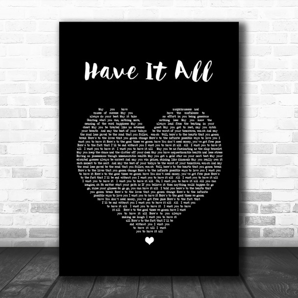 Jason Mraz Have It All Black Heart Song Lyric Music Wall Art Print