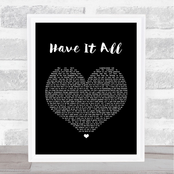 Jason Mraz Have It All Black Heart Song Lyric Music Wall Art Print