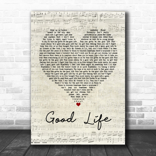 OneRepublic Good Life Script Heart Quote Song Lyric Print