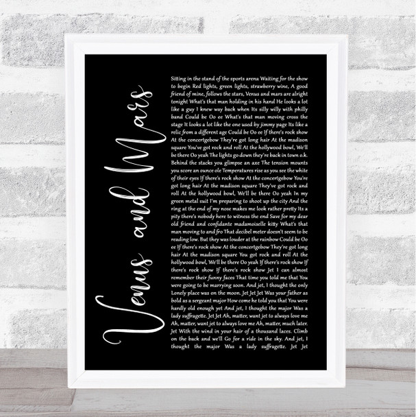 Paul McCartney and Wings Venus and Mars Black Script Song Lyric Quote Print