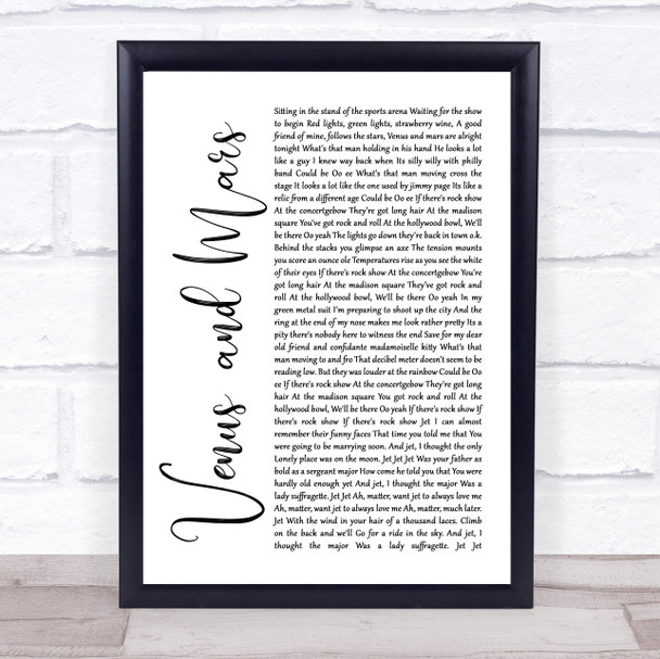 Paul McCartney and Wings Venus and Mars White Script Song Lyric Quote Print