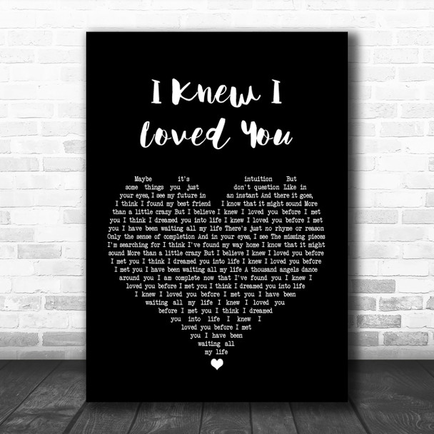 Savage Garden I Knew I Loved You Black Heart Song Lyric Music Wall Art Print