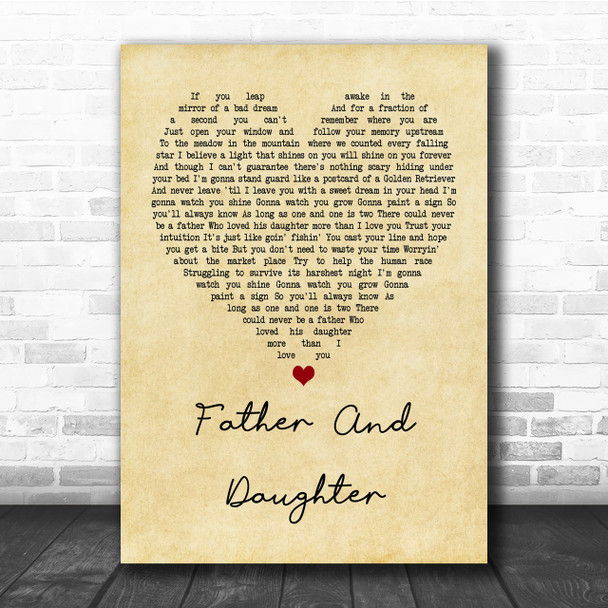 Paul Simon Father And Daughter Vintage Heart Quote Song Lyric Print