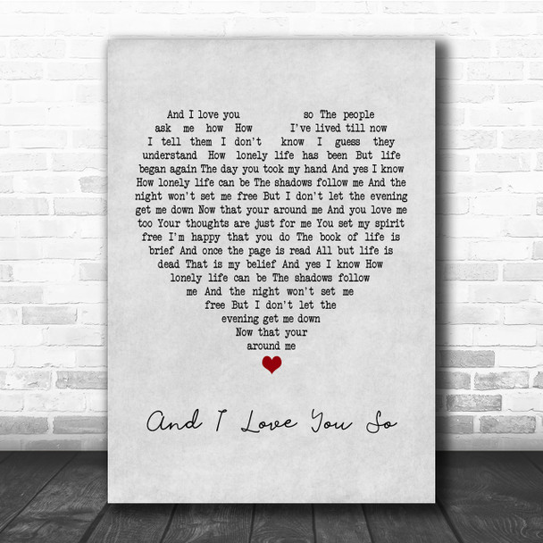 Perry Como And I Love You So Grey Heart Quote Song Lyric Print