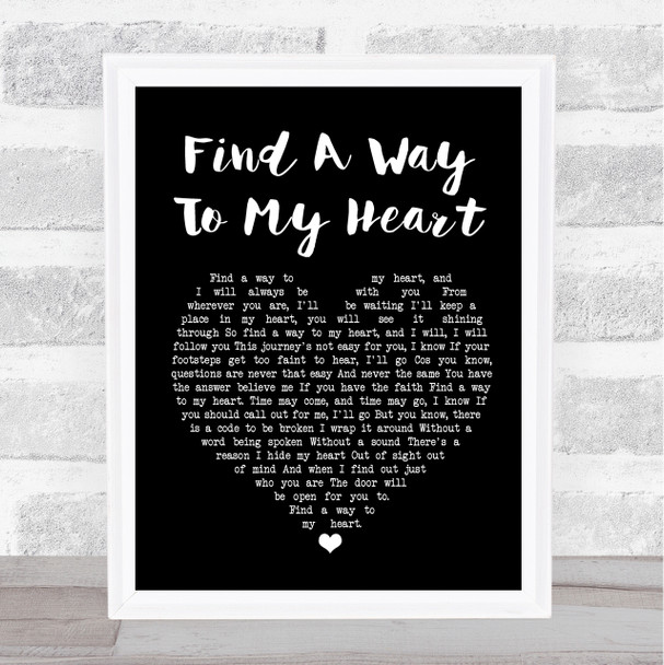 Phil Collins Find A Way To My Heart Black Heart Song Lyric Quote Print