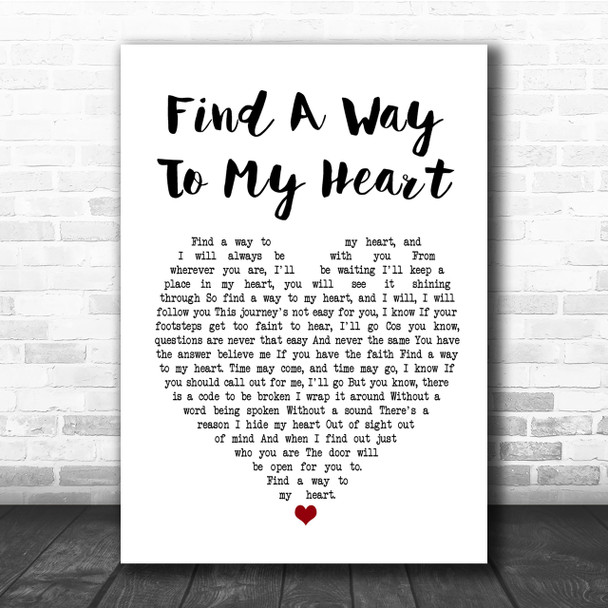 Phil Collins Find A Way To My Heart Heart Song Lyric Quote Print