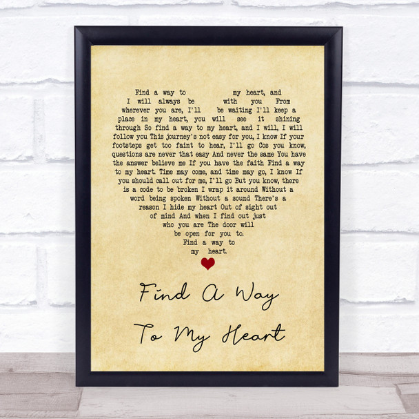 Phil Collins Find A Way To My Heart Vintage Heart Quote Song Lyric Print