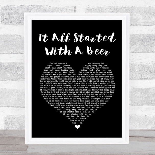 Frankie Ballard It All Started With A Beer Black Heart Song Lyric Music Wall Art Print