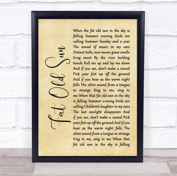 Pink Floyd Fat Old Sun Rustic Script Song Lyric Quote Print