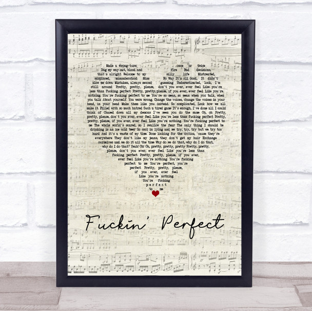 Pink Fuckin' Perfect Script Heart Song Lyric Quote Print