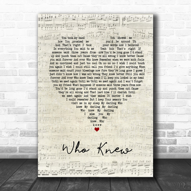 Pink Who Knew Script Heart Quote Song Lyric Print