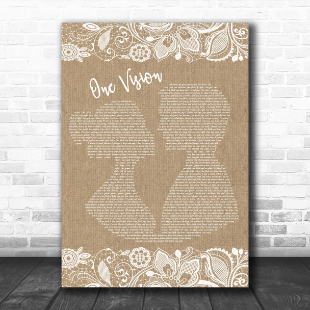 Queen One Vision Burlap & Lace Song Lyric Quote Print