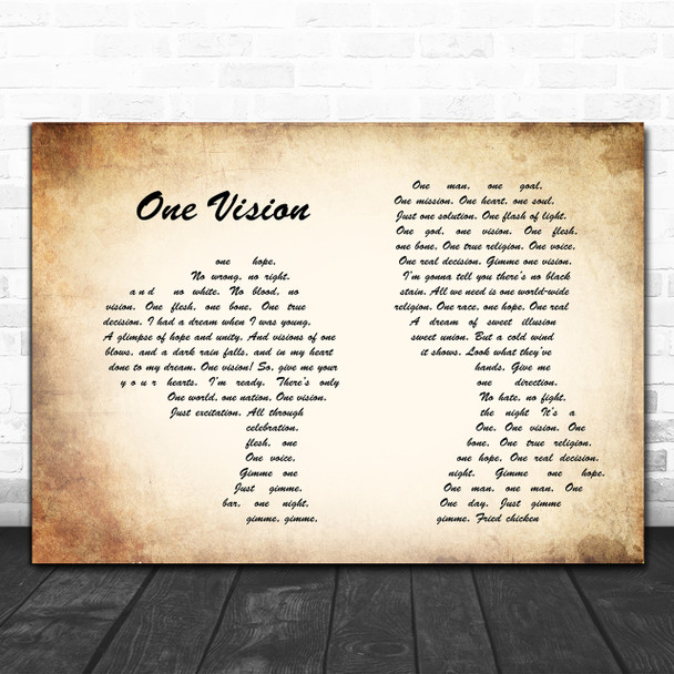 Queen One Vision Man Lady Couple Song Lyric Quote Print