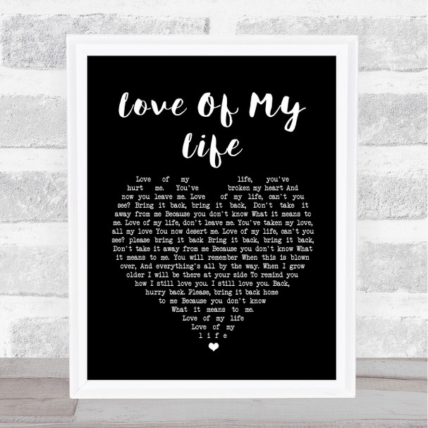 Queen Love Of My Life Black Heart Song Lyric Music Wall Art Print