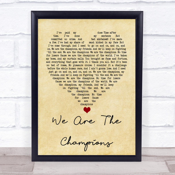Queen We Are The Champions Vintage Heart Quote Song Lyric Print
