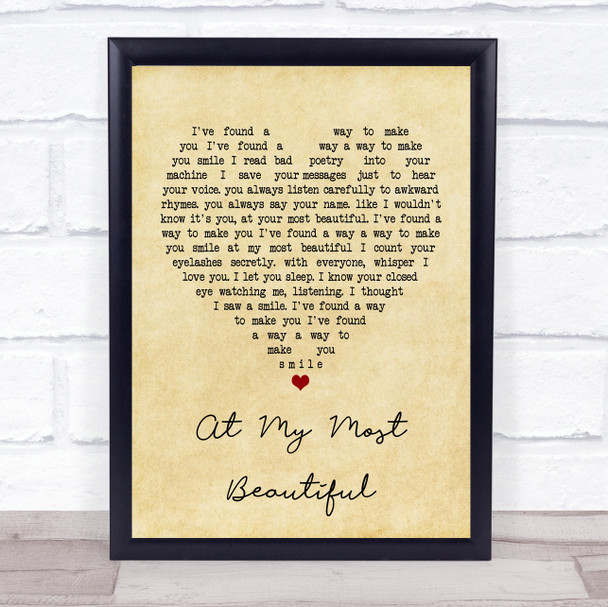 R E M At My Most Beautiful Vintage Heart Quote Song Lyric Print