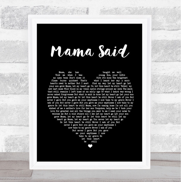 Metallica Mama Said Black Heart Song Lyric Music Wall Art Print