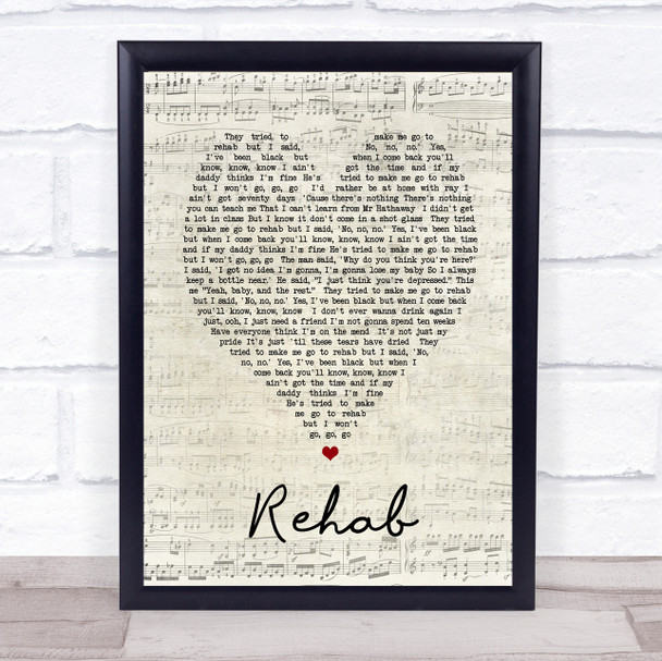 Rehab Amy Winehouse Script Heart Quote Song Lyric Print