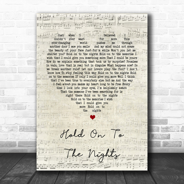 Richard Marx Hold On To The Nights Script Heart Song Lyric Quote Print