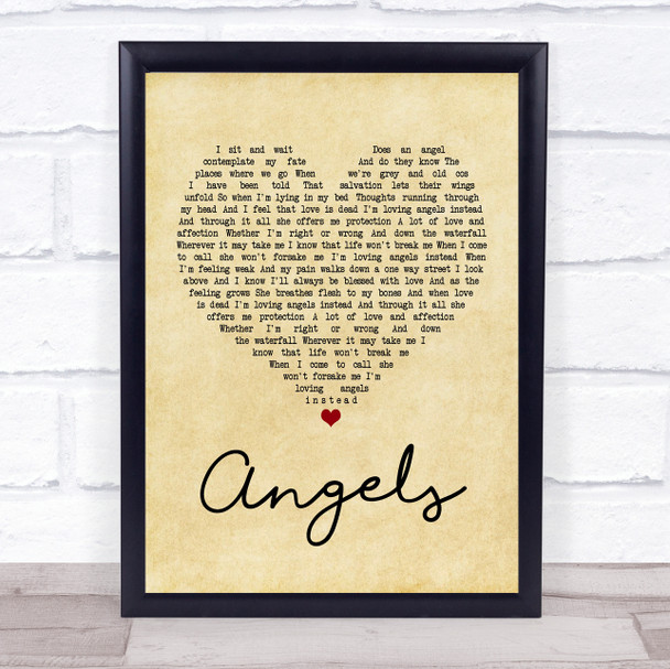 Robbie Williams Angels Vintage Heart Quote Song Lyric Print