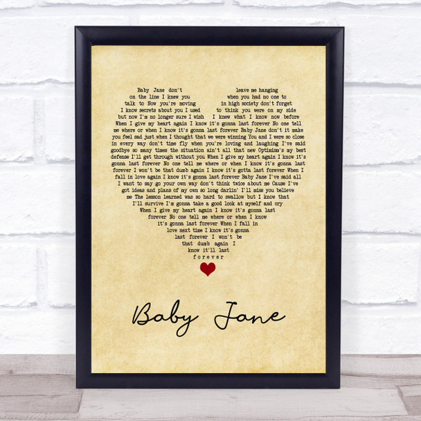 Rod Stewart Baby Jane Vintage Heart Quote Song Lyric Print