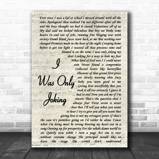 Rod Stewart I Was Only Joking Song Lyric Vintage Script Quote Print