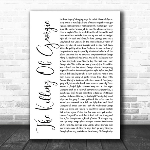 Rod Stewart The Killing Of Georgie White Script Song Lyric Quote Print