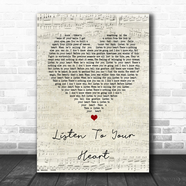 Roxette Listen To Your Heart Script Heart Song Lyric Quote Print