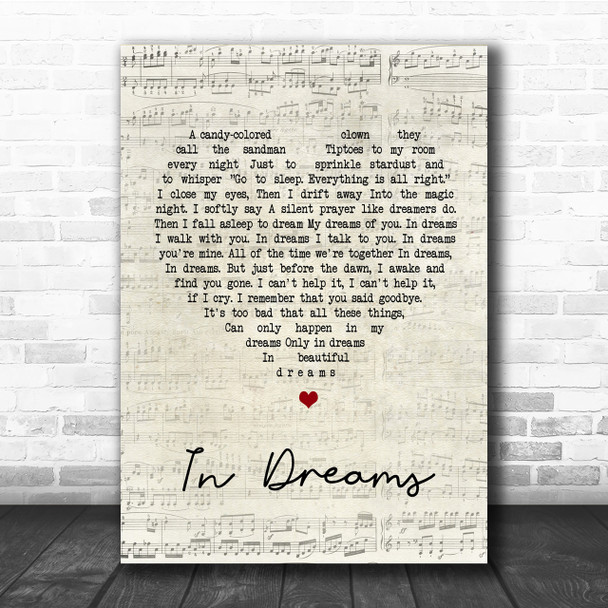 Roy Orbison In Dreams Script Heart Song Lyric Quote Print