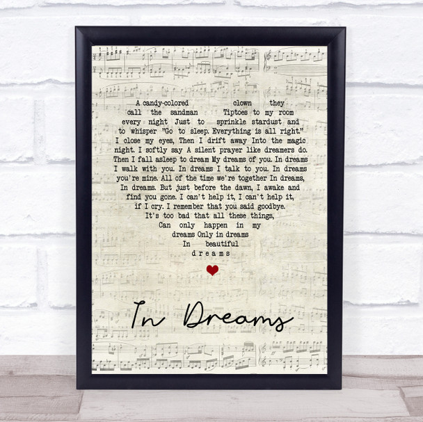 Roy Orbison In Dreams Script Heart Song Lyric Quote Print