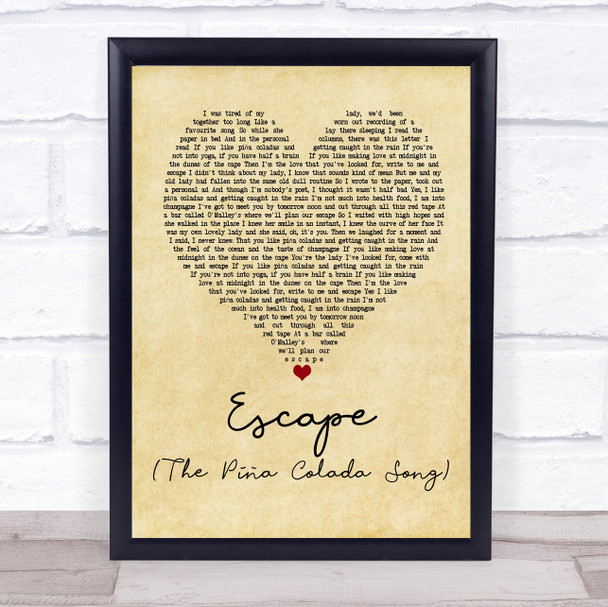 Rupert Holmes Escape (The Piña Colada Song) Vintage Heart Quote Song Lyric Print