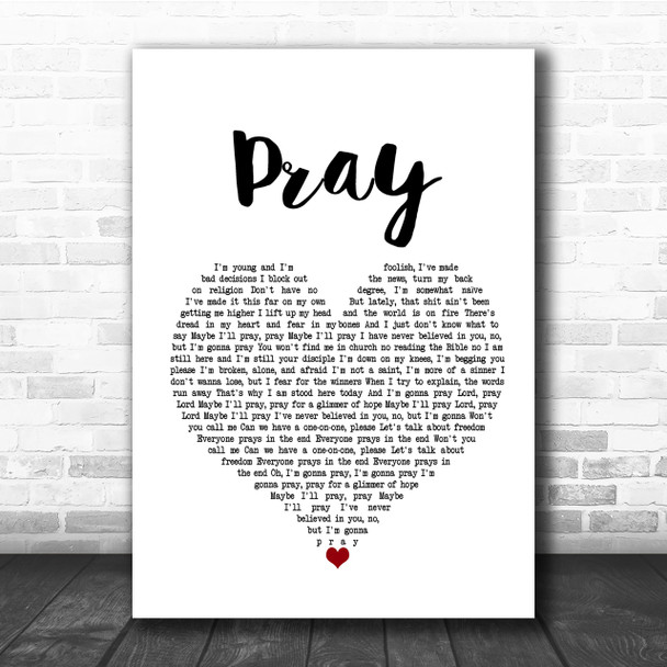 Sam Smith Pray Heart Song Lyric Quote Print