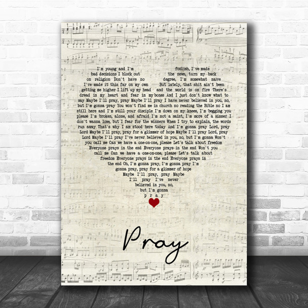 Sam Smith Pray Script Heart Quote Song Lyric Print