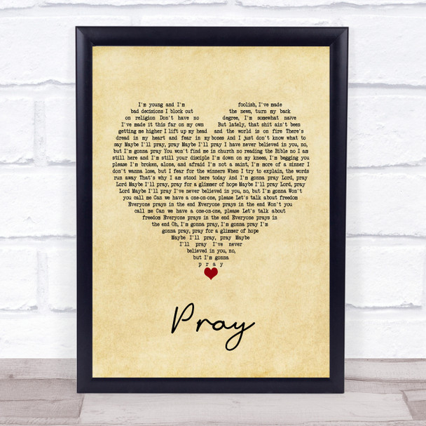 Sam Smith Pray Vintage Heart Quote Song Lyric Print