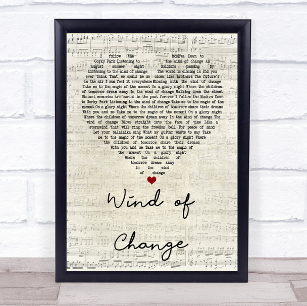 Scorpions Wind of Change Script Heart Song Lyric Quote Print
